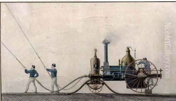 The first steam fire engine used in the United States in 1841 Oil Painting by P.R. Hodge