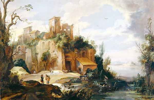 Italian landscape with Ruins Oil Painting by Pieter van der Hulst