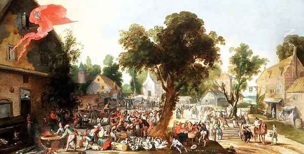 Peasants celebrating a Feast Day in a Village Street Oil Painting by Pieter van der Hulst