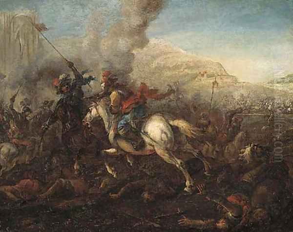 A cavalry battle Oil Painting by Jan van Huchtenburg