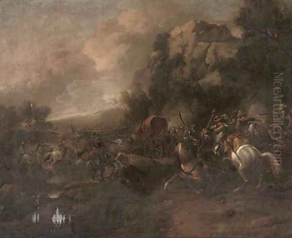 A cavalry skirmish Oil Painting by Jan van Huchtenburg