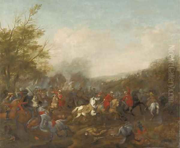 A cavalry skirmish 2 Oil Painting by Jan van Huchtenburg