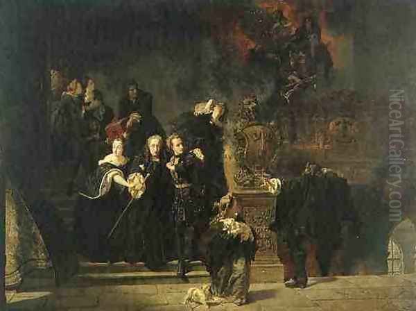 The Fire at The Royal Palace in Stockholm on May 7th 1697 Oil Painting by Johan Fredrik Hockert