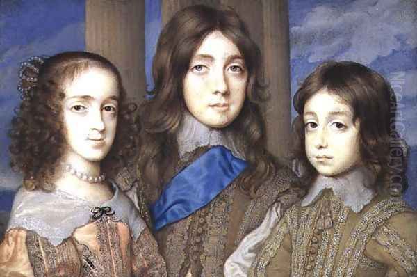 Children of Charles I James Duke of York Princess Elizabeth Henry Duke of Gloucester Oil Painting by John Hoskins