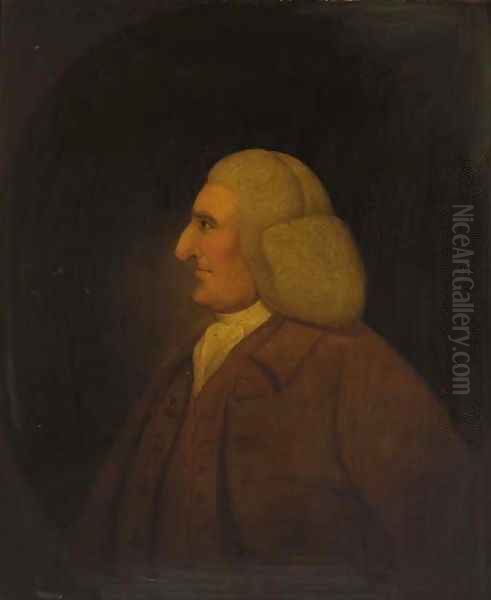 Portrait of a gentleman, half-length, in a brown coat and waistcoat, feigned oval Oil Painting by Hoare, William, of Bath