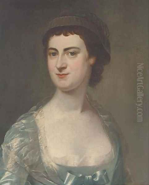 Portrait of Mrs Mary Knowles (1733-1807), bust-length, in a blue dress Oil Painting by Hoare, William, of Bath