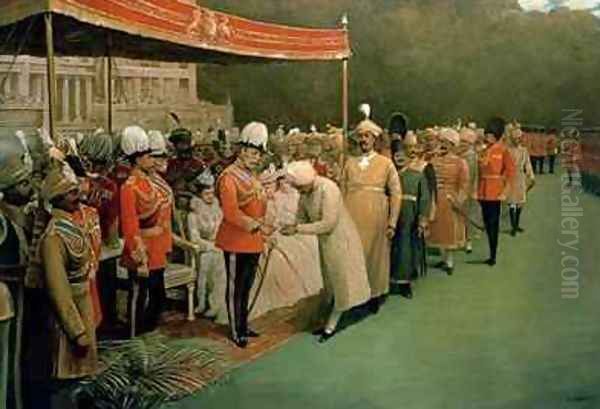 Edward VII receiving Maharajahs and Dignitaries Prior to his Coronation Oil Painting by Albert E. Harris