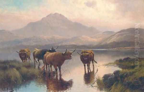 Highland cattle, Loch Ness Oil Painting by Henry R. Hall