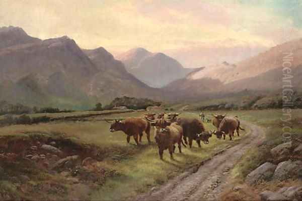 The Crofter's herd, Glen Nevis Oil Painting by Henry R. Hall