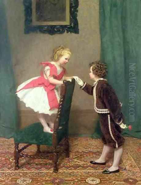 Miss Lilys First Flirtation Oil Painting by James Haylar