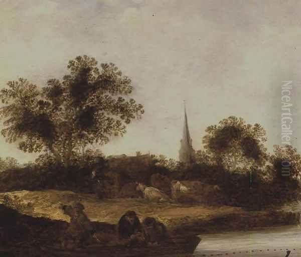 A Wooded river landscape Oil Painting by Maerten Fransz van der Hulst