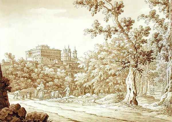 View at Valmontone from a volume of 66 views drawn from nature in the neighbourhood of Rome and Abruzzo 2 Oil Painting by Sir Richard Colt Hoare