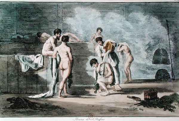 Russian Men in a Sauna Oil Painting by Armand Gustave Houbigant