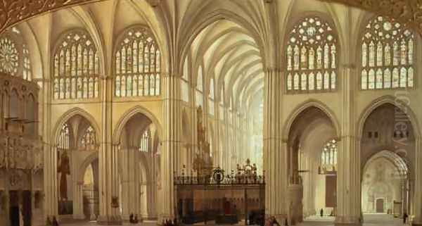 The interior of Toledo Cathedral Oil Painting by Francisco Hernandez Y Tome