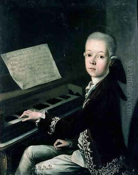 Portrait of Carl Graf Firmian at the piano formerly thought to be Wolfgang Amadeus Mozart 1756-91 Oil Painting by Franz Thaddaus Helbling