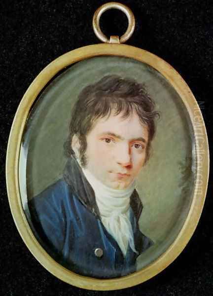 Miniature Portrait of Ludwig Van Beethoven 1770-1827 Oil Painting by Christian Hornemann