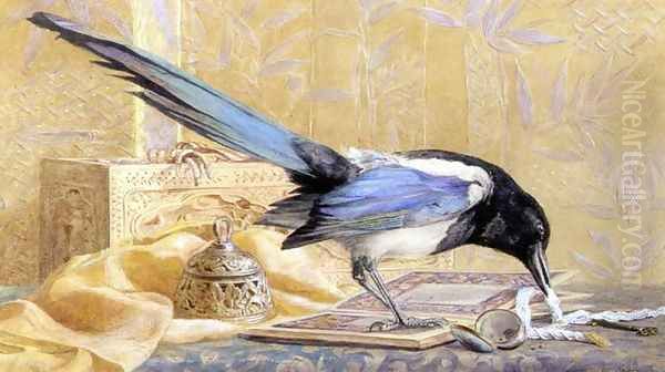 Still Life with a Magpie Oil Painting by Clementina M. Hull