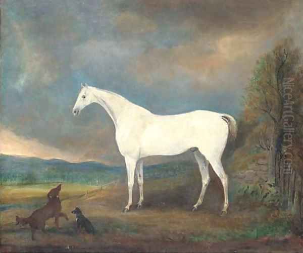 A grey hunter with two dogs in a landscape Oil Painting by James Howe