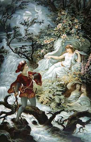 The Knight Hulbrand with Undine Oil Painting by Julius Hoeppner