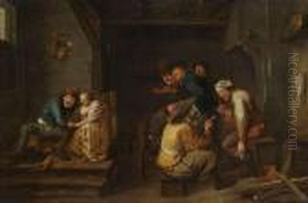 Peasants Making Merry In An Inn. Oil Painting by Adriaen Brouwer