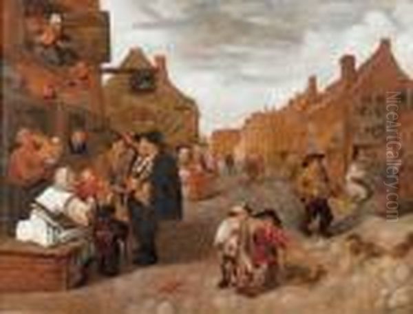 Village Anime Avec Joueur De Vielle Oil Painting by Adriaen Brouwer