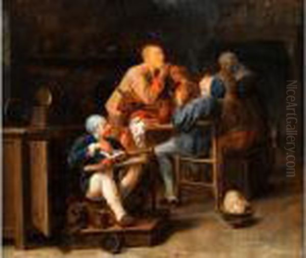 Rauchergesellschaft In Einer Kate Oil Painting by Adriaen Brouwer