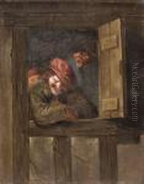 Lachender Bauer Am Fenster Oil Painting by Adriaen Brouwer