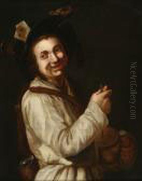 Bust-lengthportrait Of A Tramp With A Rumble Pot Oil Painting by Adriaen Brouwer