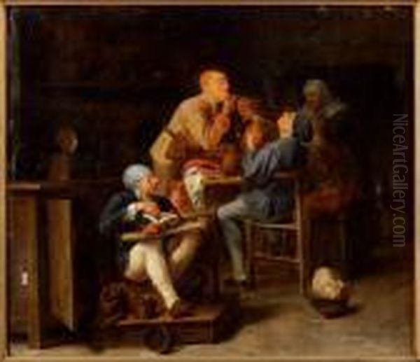 Les Fumeurs Dans Une Taverne Oil Painting by Adriaen Brouwer