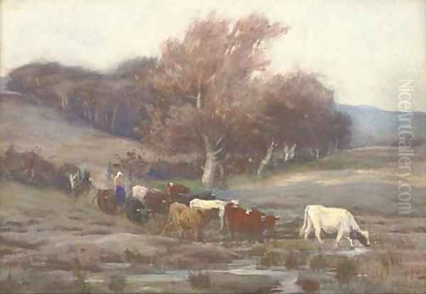 Herding the cattle to new pastures Oil Painting by Thomas Hunt