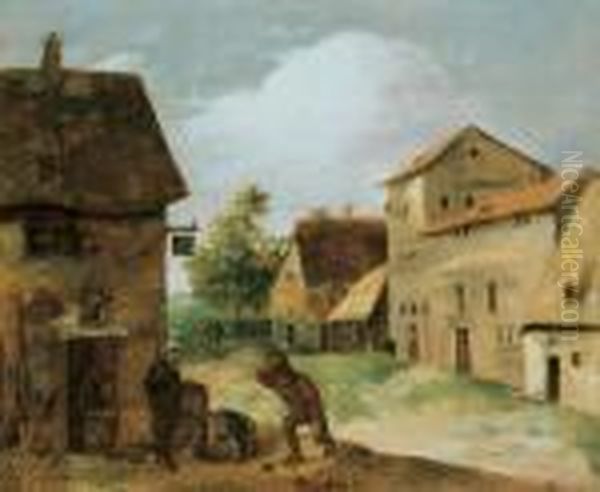 Zwei Bauern Bei Der Dorfschenke. Oil Painting by Adriaen Brouwer