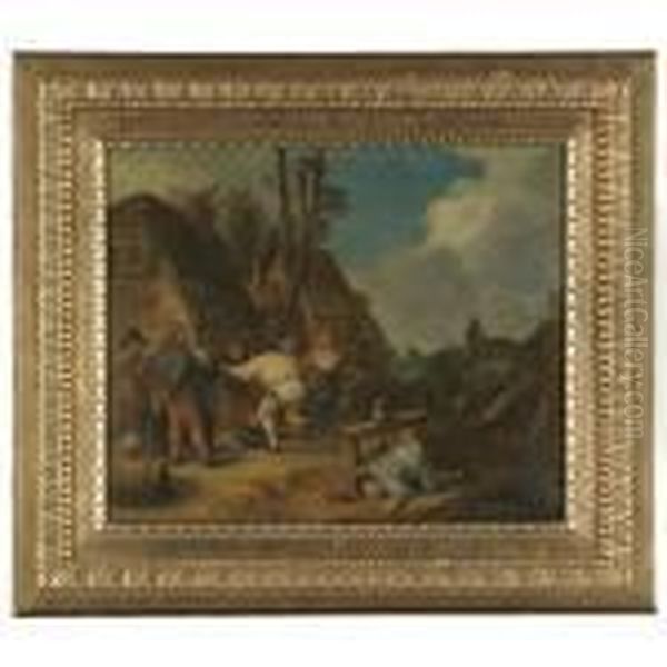 Peasants Carousing Outside An Inn Oil Painting by Adriaen Brouwer