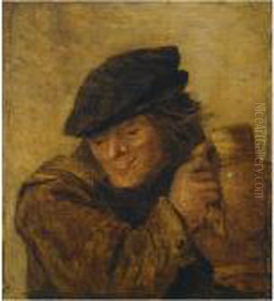 A Peasant Holding A Jug Oil Painting by Adriaen Brouwer