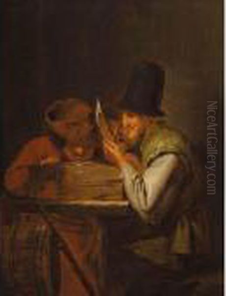 Three Peasants Seated At A Table, Singing Oil Painting by Adriaen Brouwer