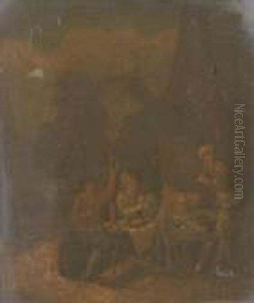 Figures In Aninterior Oil Painting by Adriaen Brouwer