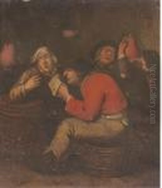 Peasants Drinking And Merrymaking Oil Painting by Adriaen Brouwer