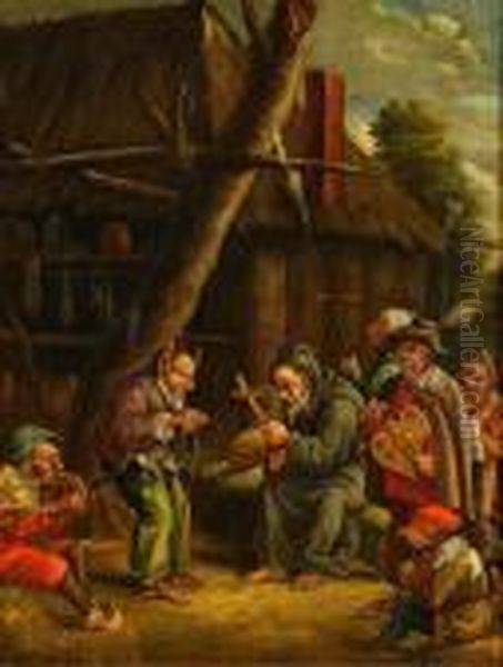 Burlesk Scen Oil Painting by Adriaen Brouwer