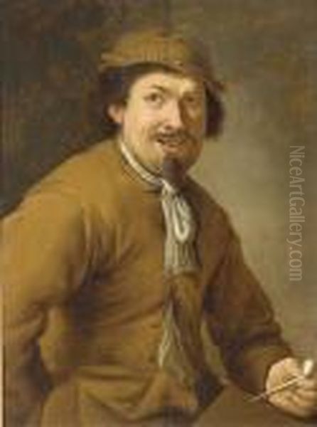 A Peasant Smoking A Clay Pipe Oil Painting by Adriaen Brouwer