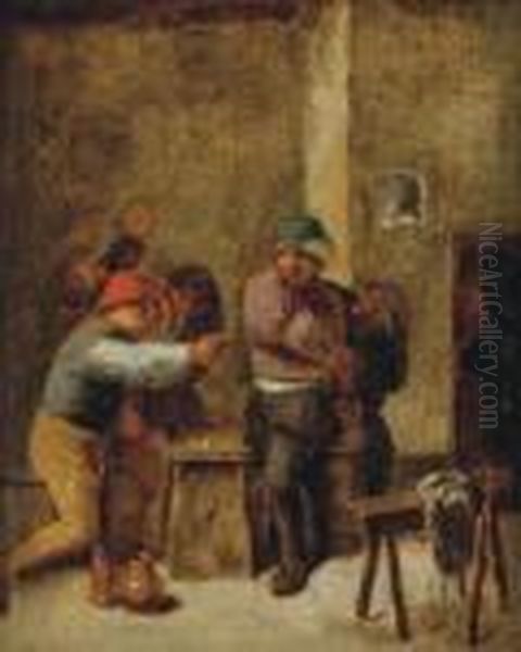 Peasants Brawling In An Interior Oil Painting by Adriaen Brouwer