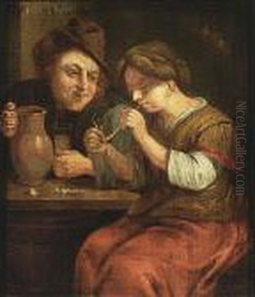 Peasants Drinking In An Inn Oil Painting by Adriaen Brouwer