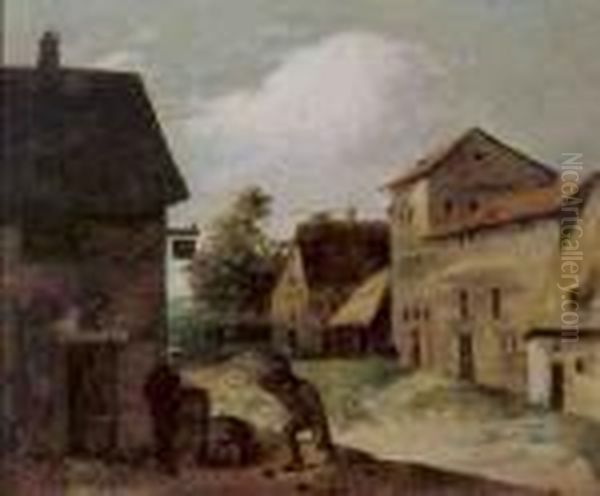 Zwei Bauern Vor Dem Dorfwirtshaus Oil Painting by Adriaen Brouwer