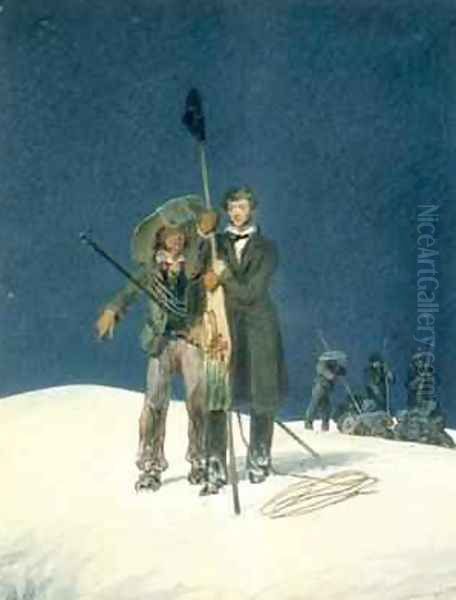 Charles Fellows with William Hawes Plants a Baton on the Summit Oil Painting by W.S. Hastings