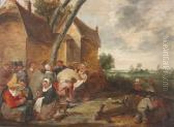 Bauerntanz Im Freien. Oil Painting by Adriaen Brouwer