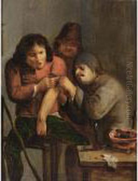 One Of The Five Senses: Touch Oil Painting by Adriaen Brouwer