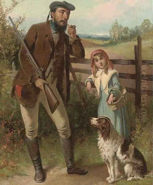 A gamekeeper and his daughter Oil Painting by James Jnr Hardy