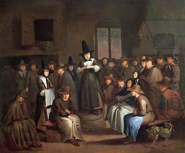 A Quakers Meeting Oil Painting by Egbert van the Elder Heemskerk