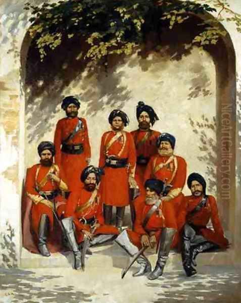 Indian Army Officers and Non Commissioned Officers Oil Painting by Gordon Hayward