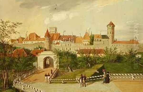 A View of the Small Coast Gate with Hattorpe and Stolting Towers Tallinn Oil Painting by Johannes Hau