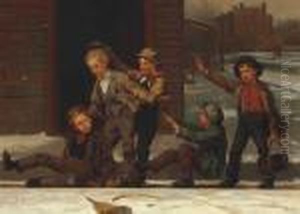 Winter Sports In The Gutter Oil Painting by John George Brown