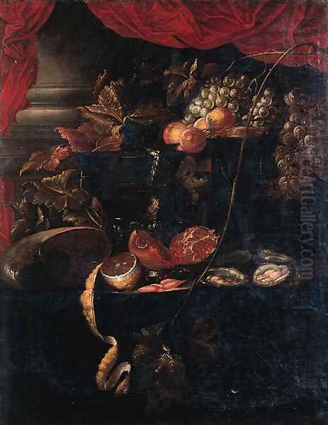 Grapes, vines, peaches and a fob-watch on a jewelry box Oil Painting by Jan Davidsz. De Heem